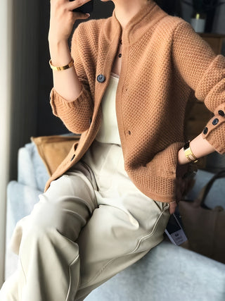 Women's Textured Knit Stand-Collar Cardigan