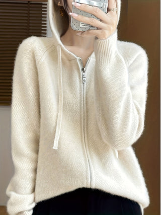 Women's Hooded Zip-Up Knit Cardigan