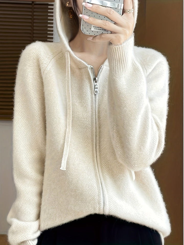 Women's Hooded Zip-Up Knit Cardigan