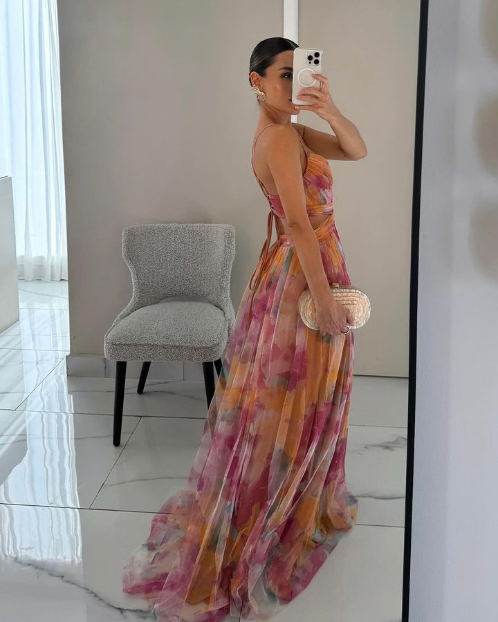 Women's Fitted Bodice V-Neck Maxi Dress