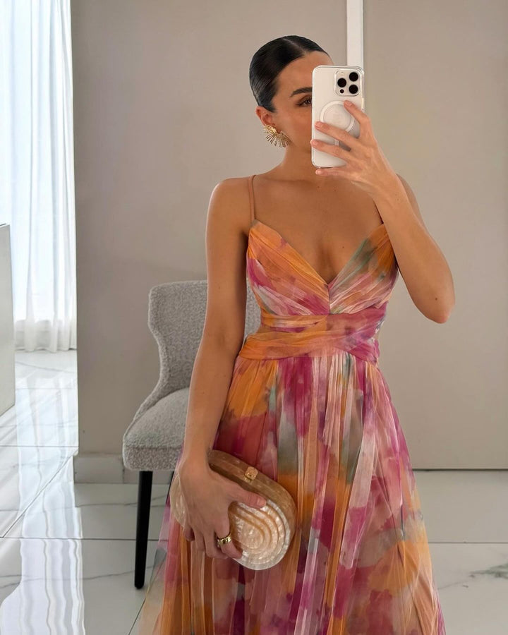 Women's Fitted Bodice V-Neck Maxi Dress