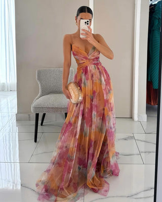 Women's Fitted Bodice V-Neck Maxi Dress