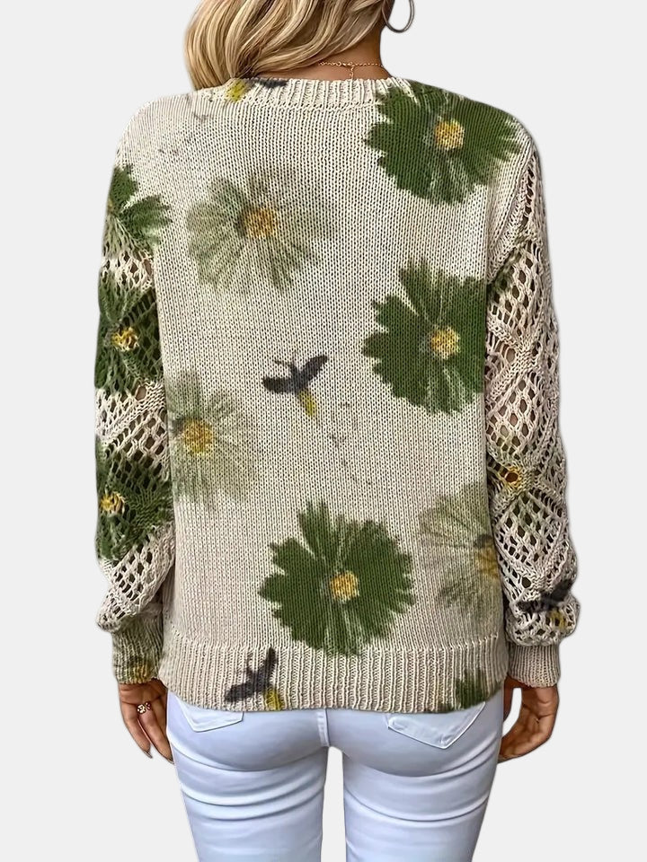 Women's Floral Knit V-Neck Sweater