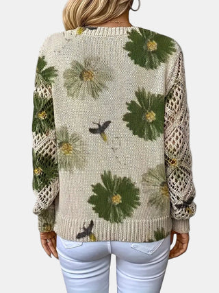 Women's Floral Knit V-Neck Sweater