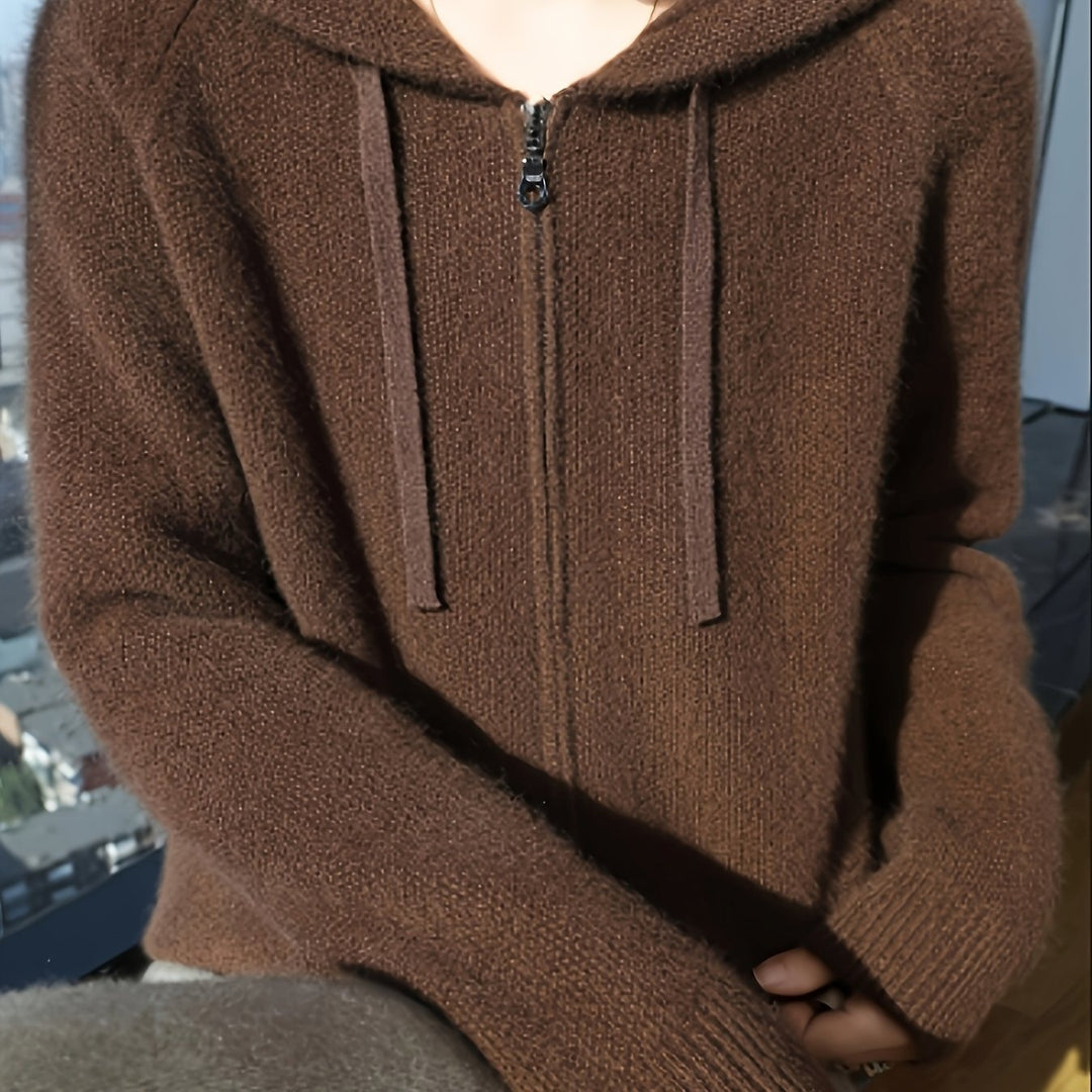 Women's Hooded Zip-Up Knit Cardigan
