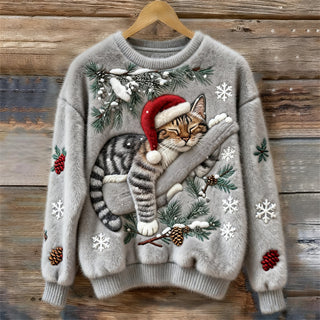Women's Festive Cat Print Sweater