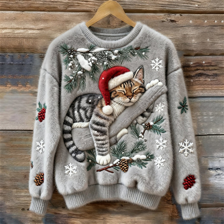 Women's Festive Cat Print Sweater
