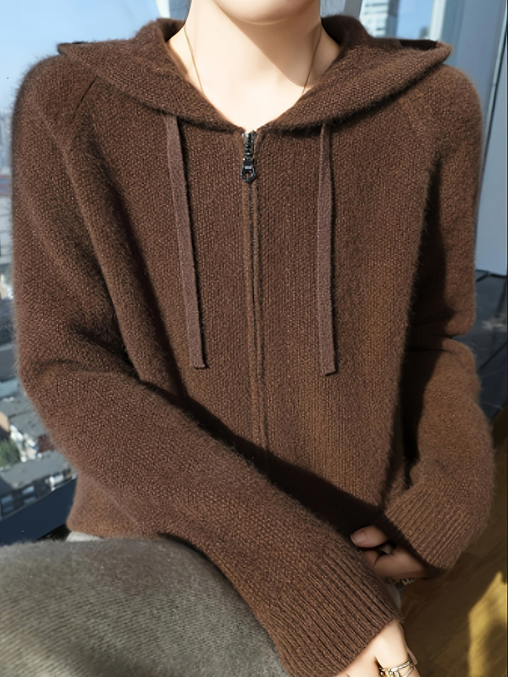 Women's Hooded Zip-Up Knit Cardigan