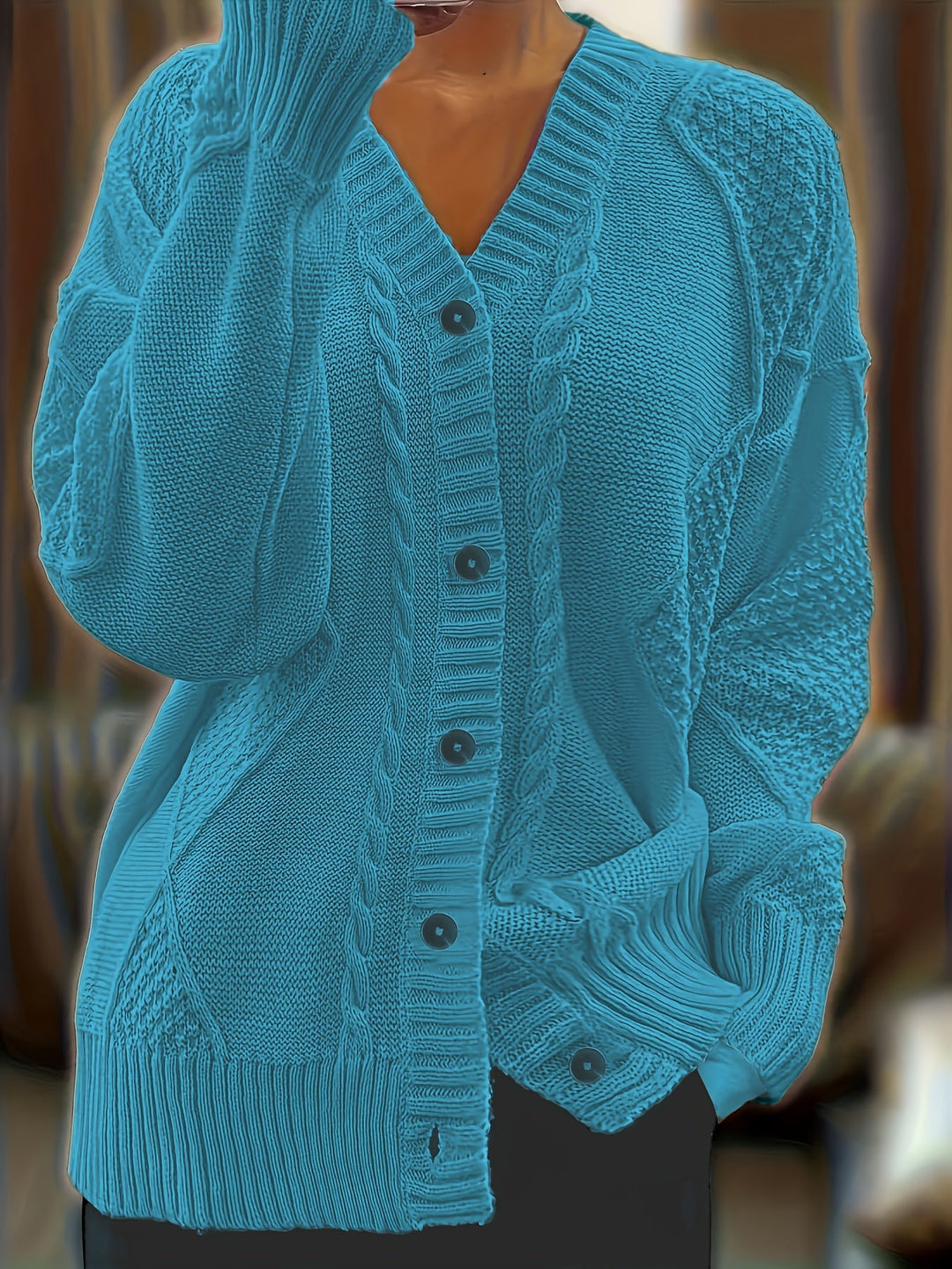 Women's Textured Cable Knit Button Cardigan