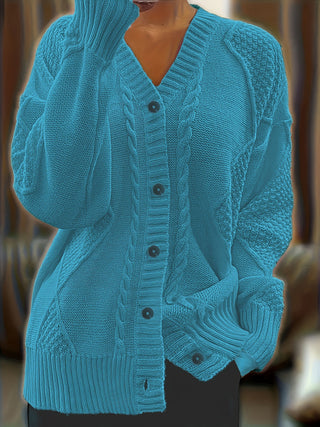 Women's Textured Cable Knit Button Cardigan