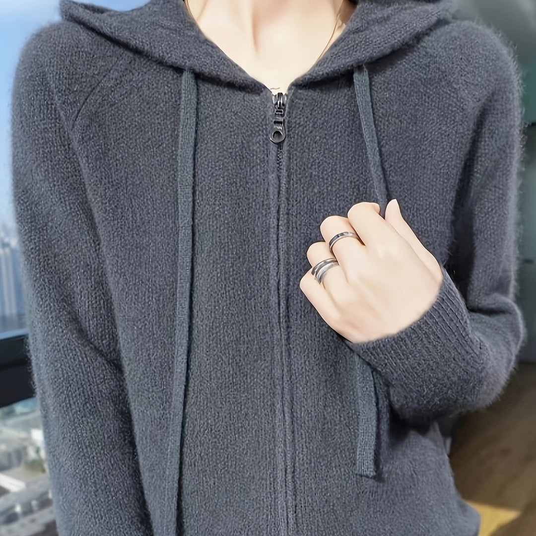 Women's Hooded Zip-Up Knit Cardigan