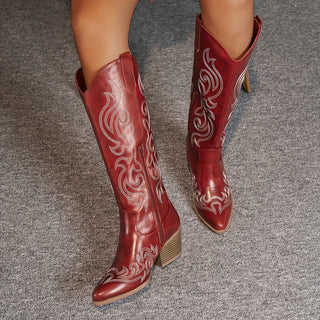 Women's Cowboy Knee-High Block Heel Boots