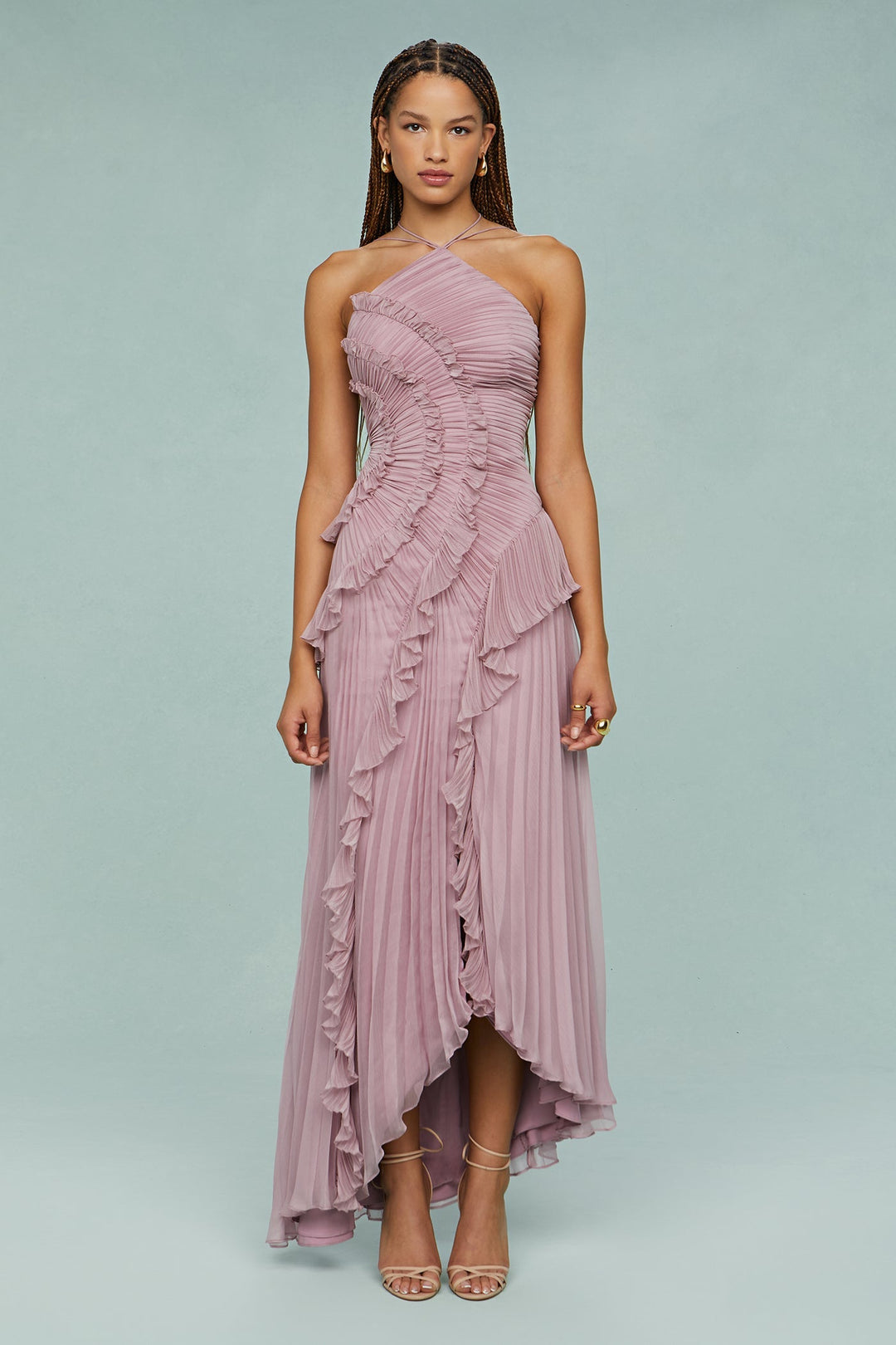 Women's Halter Neck Pleated Maxi Dress