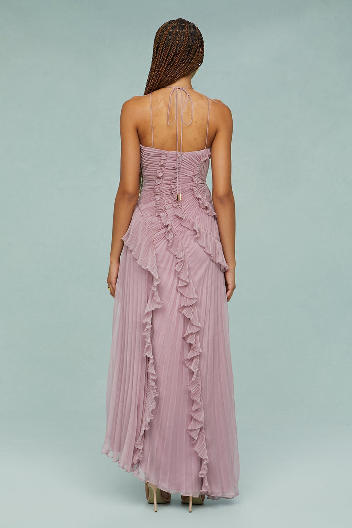 Women's Halter Neck Pleated Maxi Dress