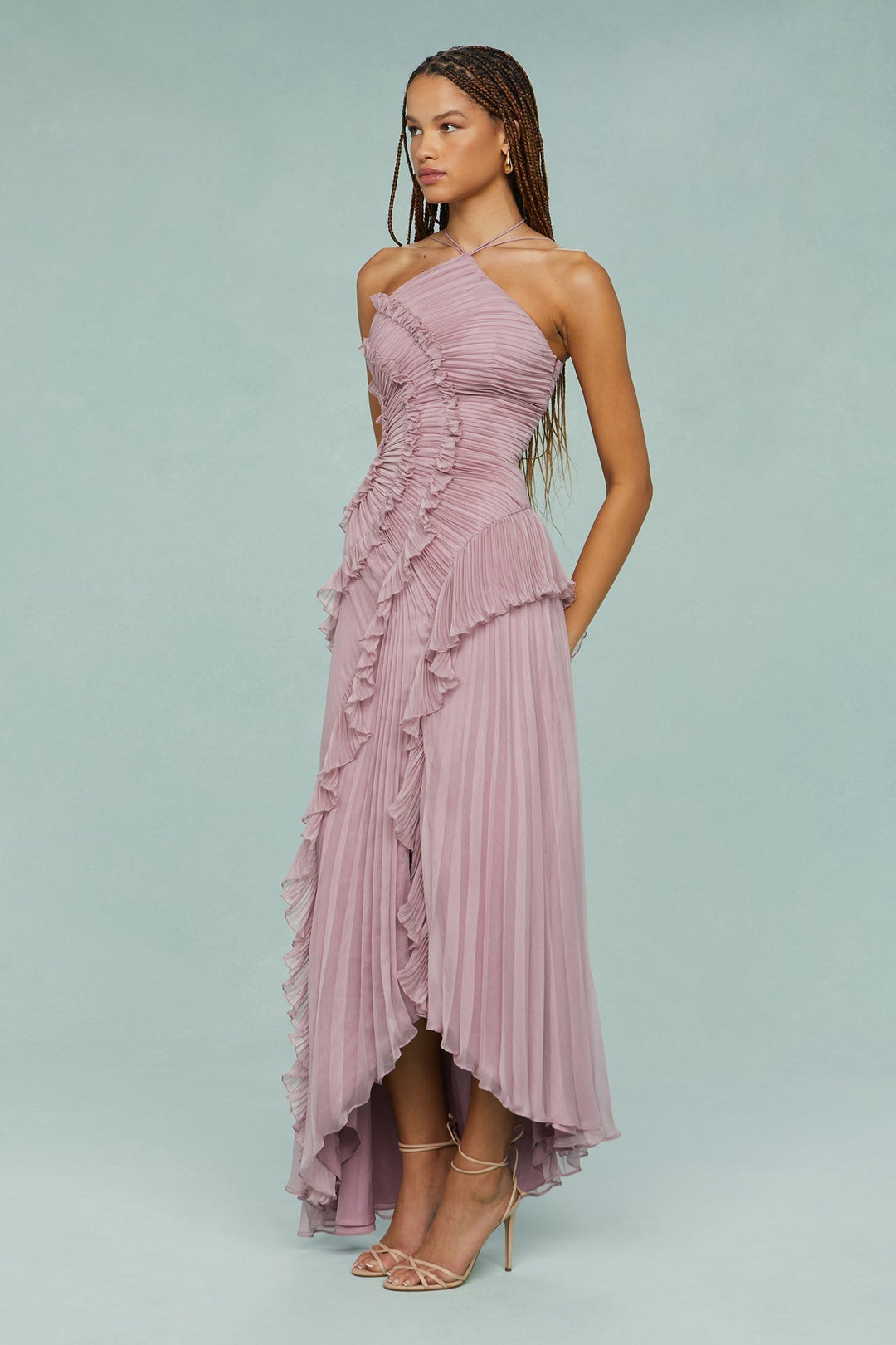 Women's Halter Neck Pleated Maxi Dress