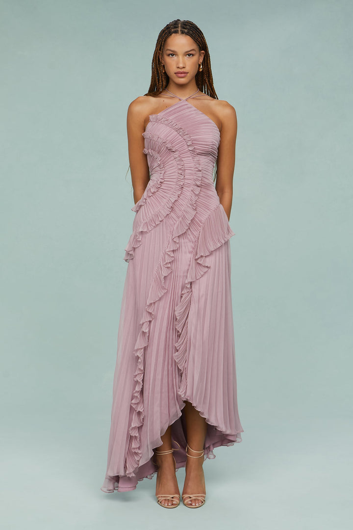 Women's Halter Neck Pleated Maxi Dress