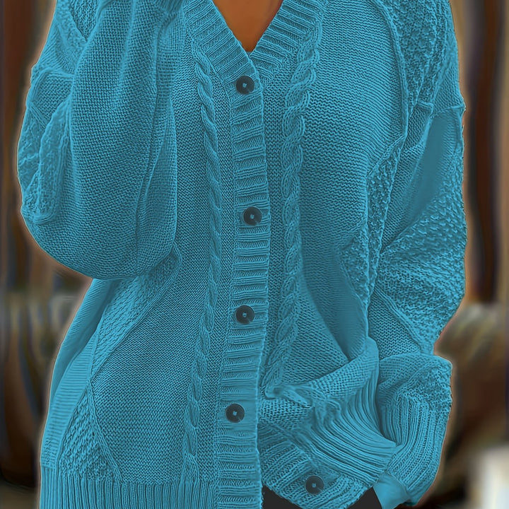 Women's Textured Cable Knit Button Cardigan