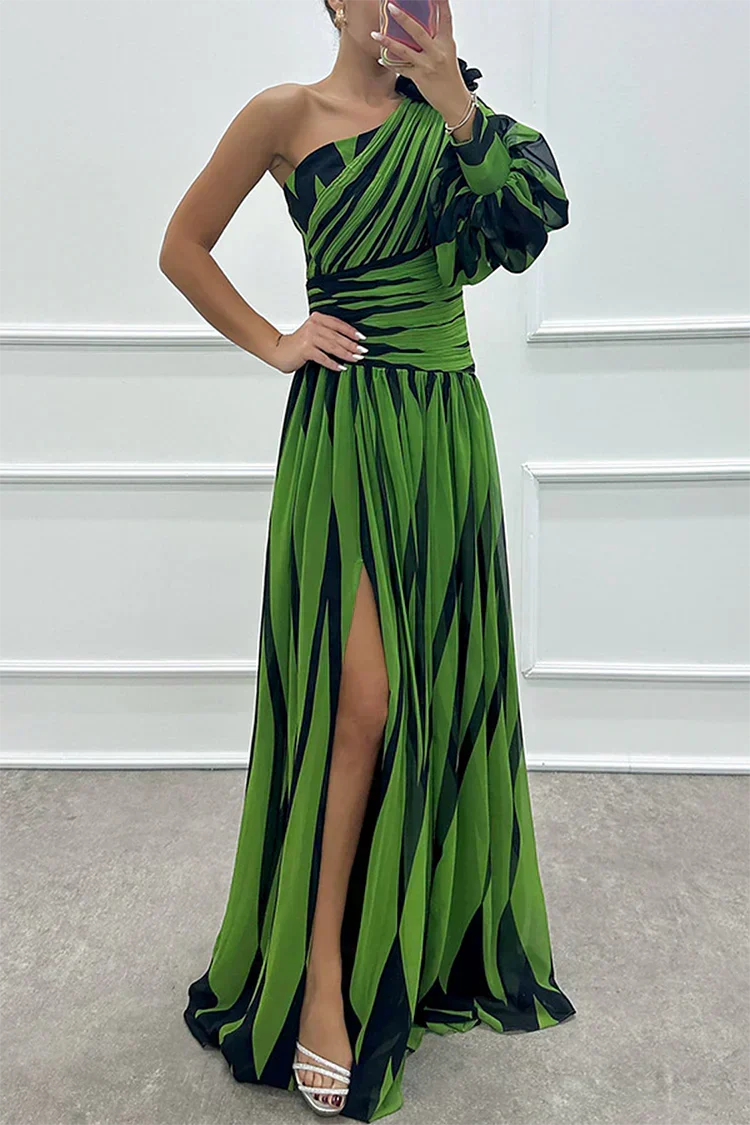 Women's Striped One Shoulder Maxi Dress