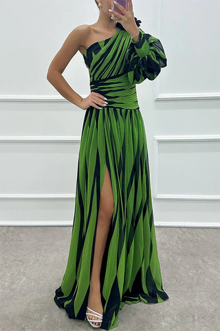 Women's Striped One Shoulder Maxi Dress