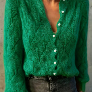 Women's Faux Mink Pearl-Effect Button Cardigan
