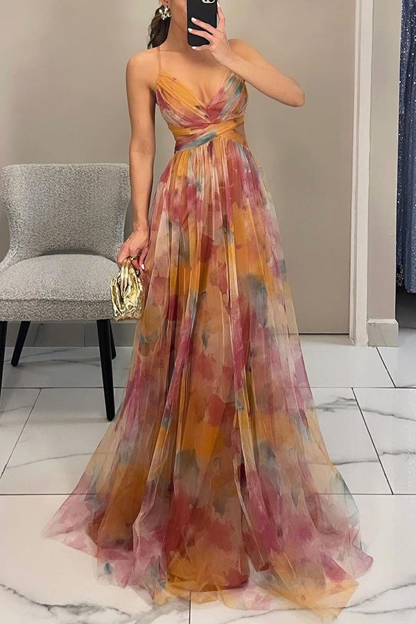 Women's Fitted Bodice V-Neck Maxi Dress