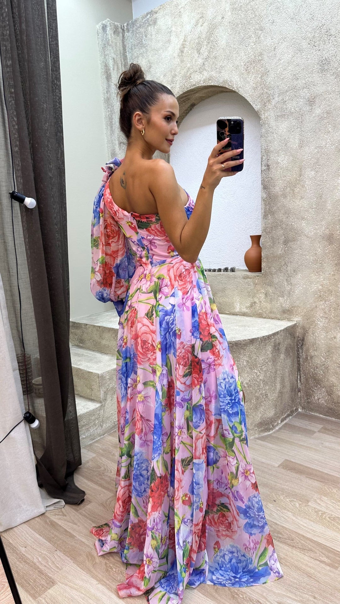 Women's One Shoulder Floral Split Maxi Dress