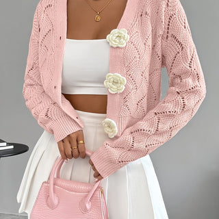 Women's Crochet Knit Floral Button Cardigan