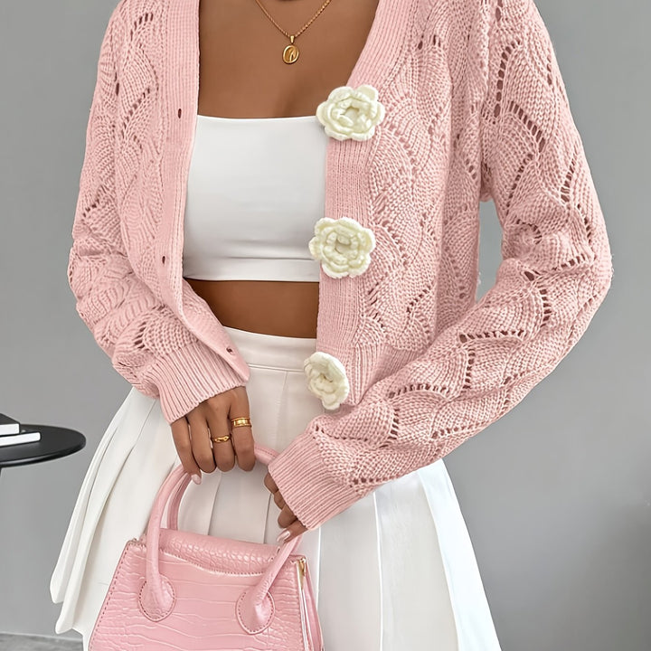 Women's Crochet Knit Floral Button Cardigan