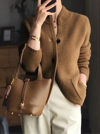 Women's Textured Knit Stand-Collar Cardigan