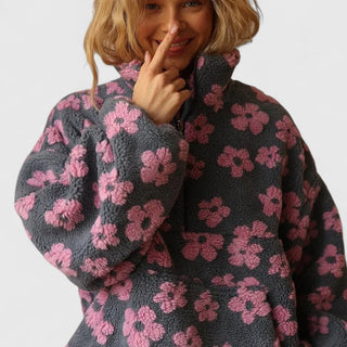 Women's Floral Fleece Quarter-Zip Sweater