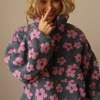 Women's Floral Quarter-Zip Sweater