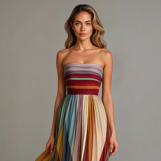 Women's Pleated Strapless Maxi Dress