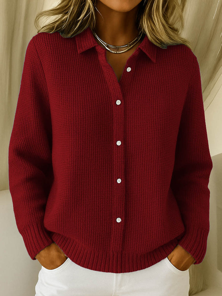 Women's Waffle Knit Collared Shirt Cardigan
