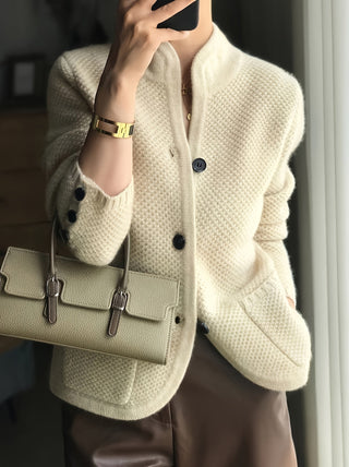 Women's Textured Knit Stand-Collar Cardigan