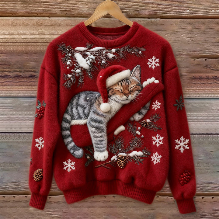 Women's Festive Cat Print Sweater