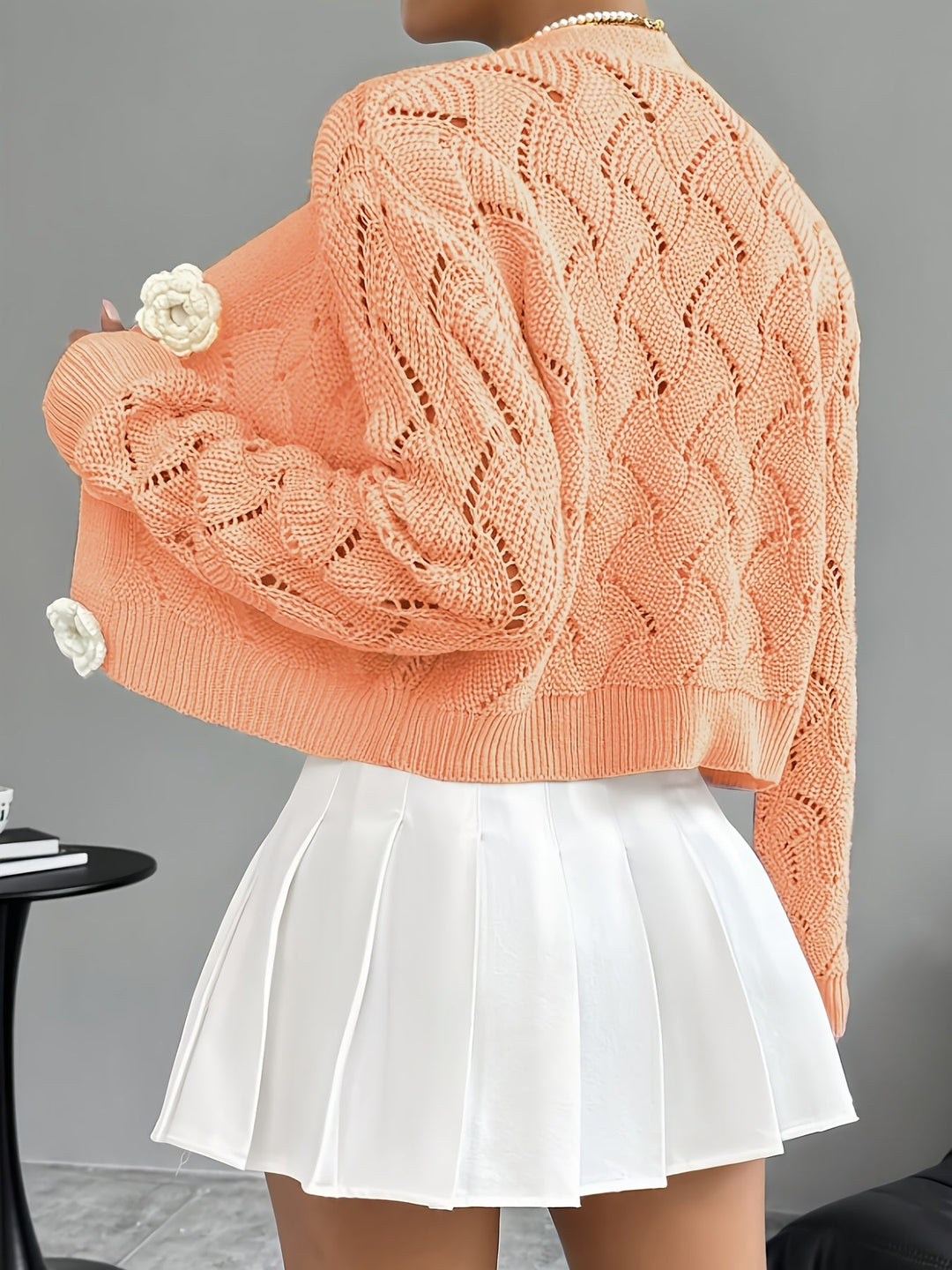 Women's Crochet Knit Floral Button Cardigan