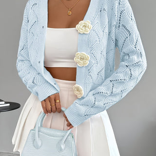 Women's Crochet Knit Floral Button Cardigan
