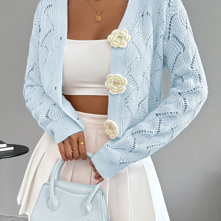 Women's Crochet Knit Floral Button Cardigan