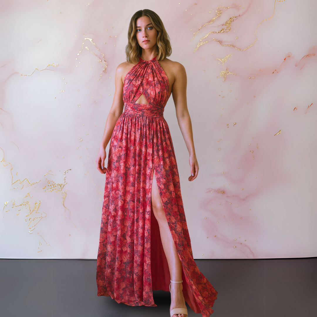 Women's Halter Front Slit Maxi Dress