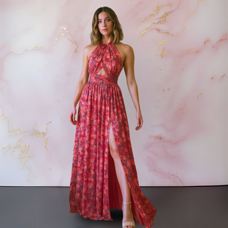 Women's Halter Front Slit Maxi Dress