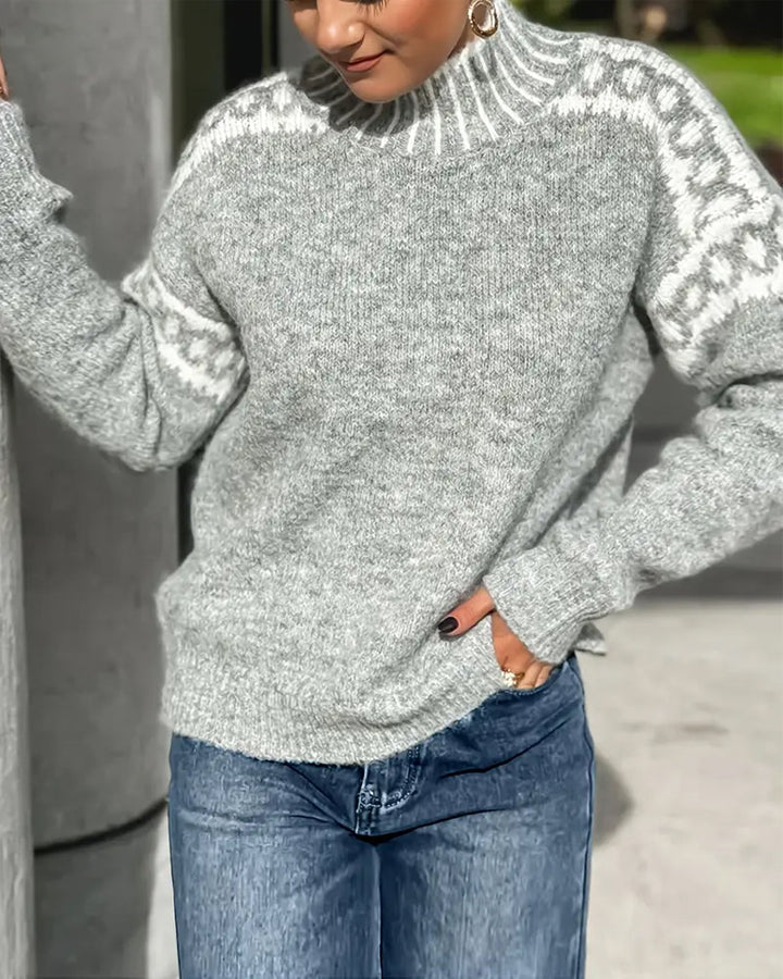 Women's Nordic Pattern Mock Neck Sweater