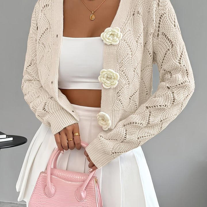 Women's Crochet Knit Floral Button Cardigan