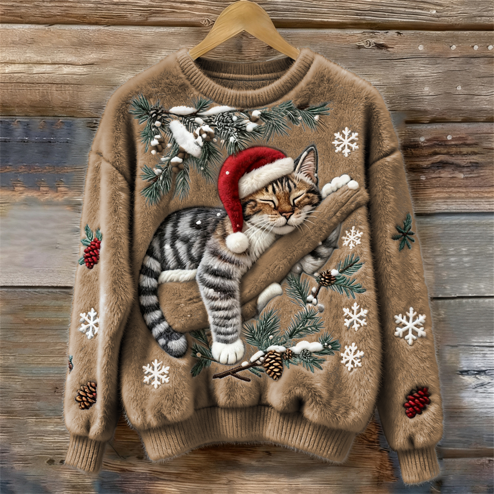 Women's Festive Cat Print Sweater