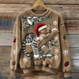 Women's Festive Cat Print Sweater