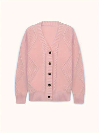 Women's Textured Cable Knit Button Cardigan