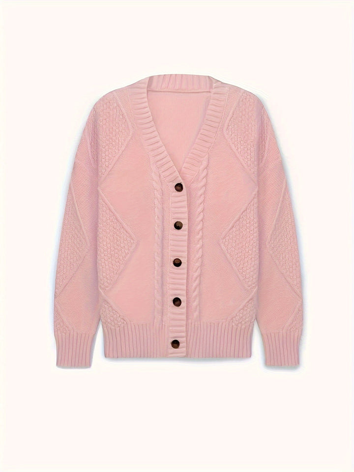Women's Textured Cable Knit Button Cardigan