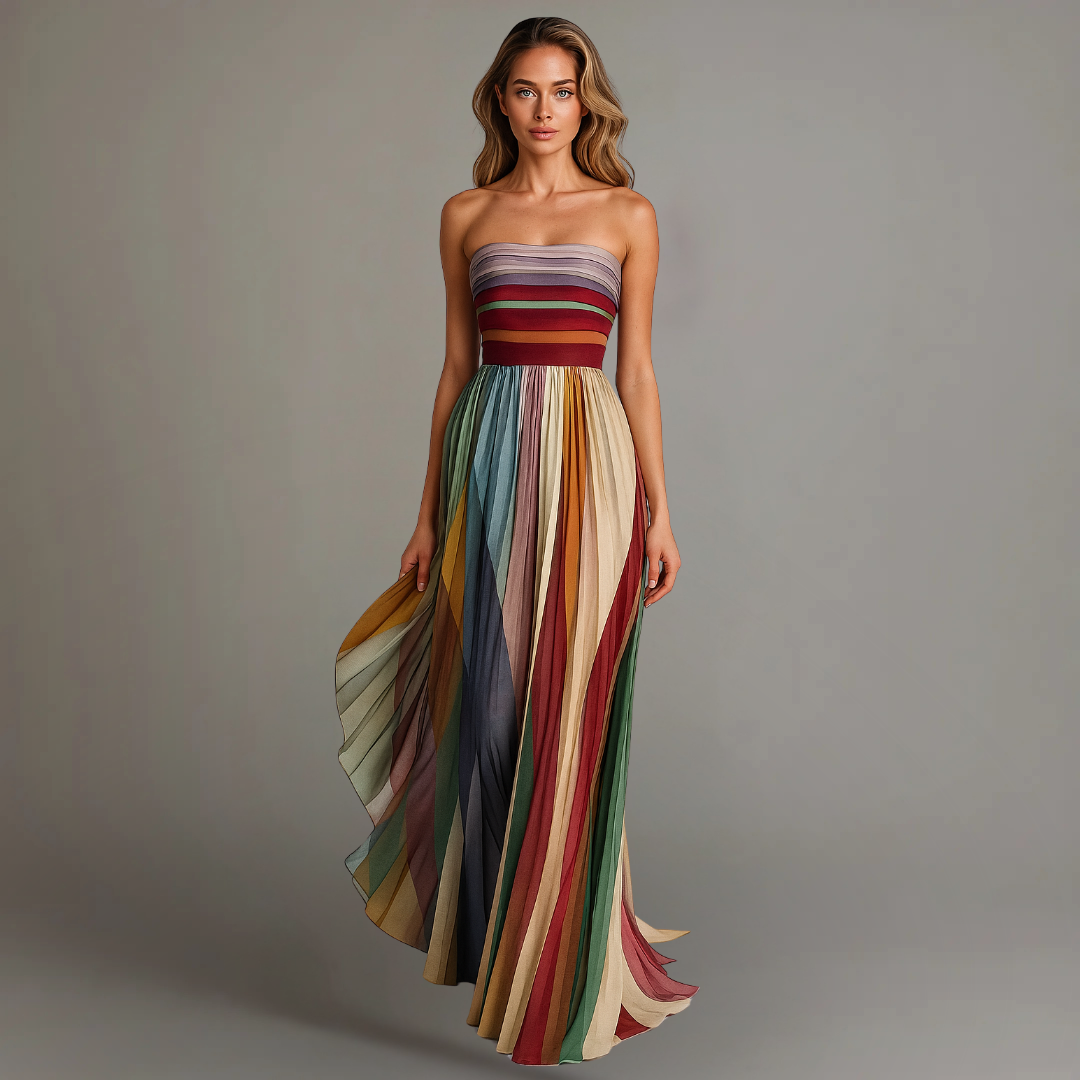 Women's Pleated Strapless Maxi Dress