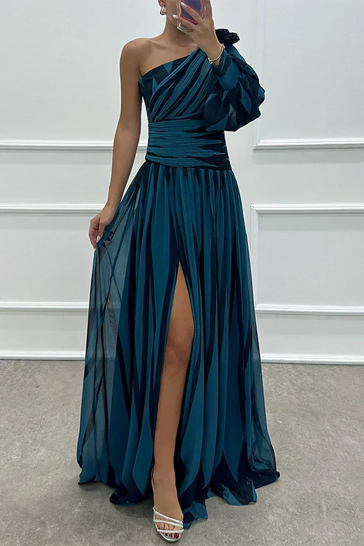 Women's Striped One Shoulder Maxi Dress