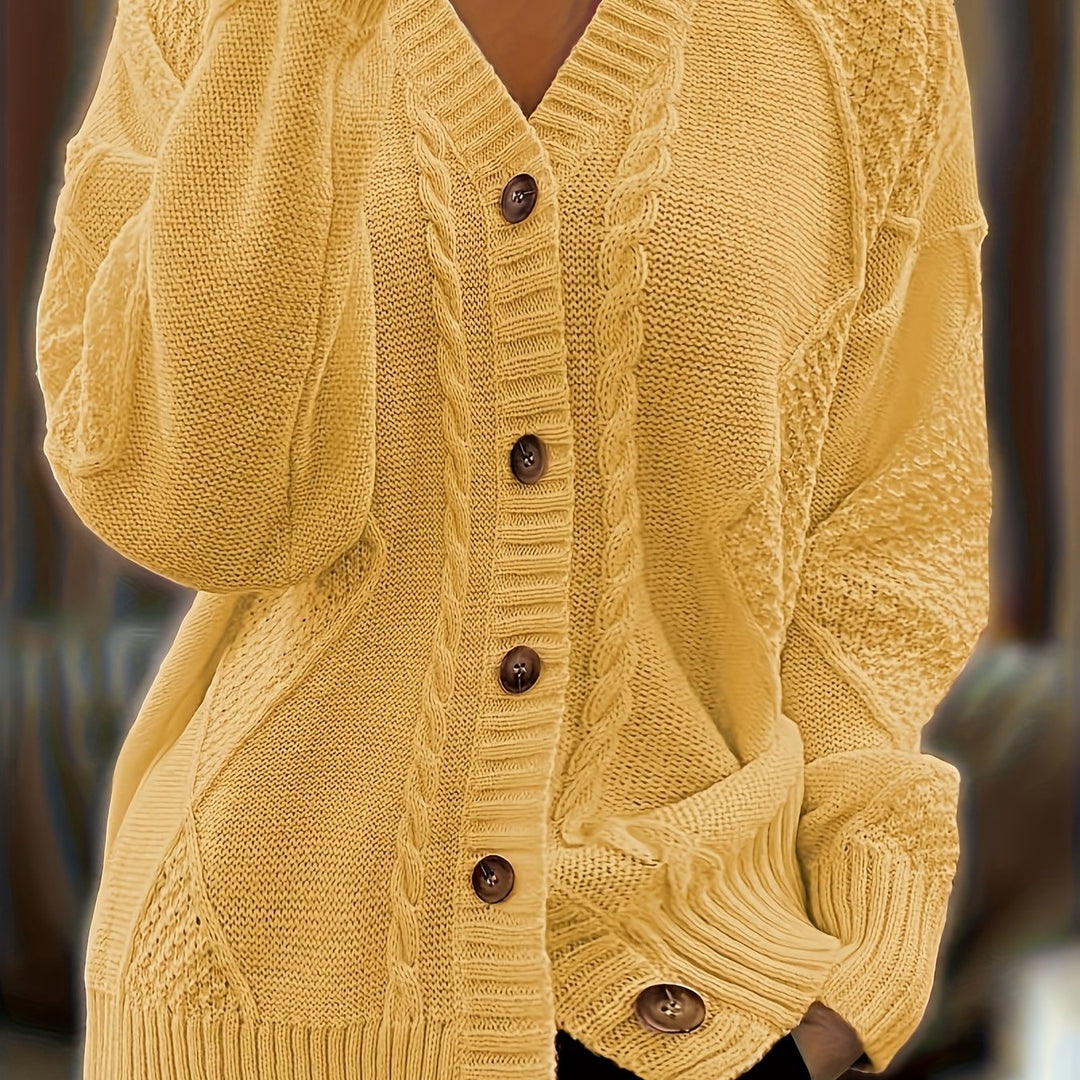 Women's Textured Cable Knit Button Cardigan