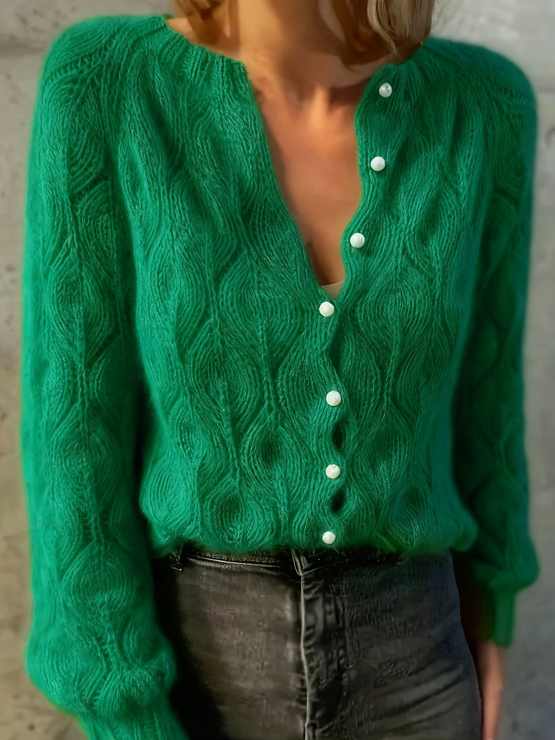 Women's Faux Mink Pearl-Effect Button Cardigan